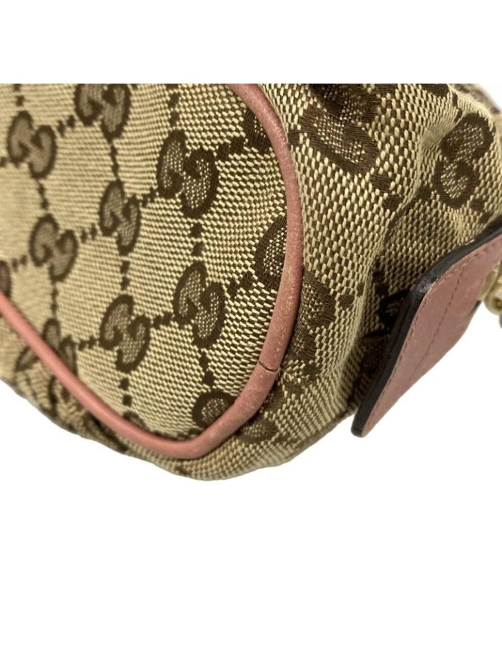 Gucci Pouch GG Pattern Bamboo Beige Pink Dark Brown Leather - Picture 6 of 7